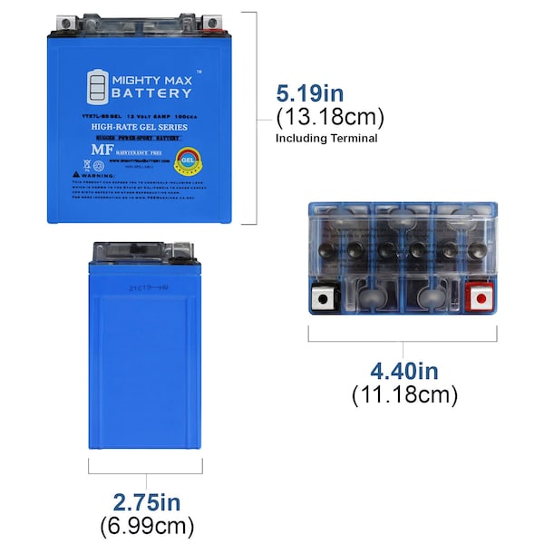 YTX7L-BSGEL12V 6AH Replacement Battery Compatible With Hirotoshi YTX7L-BS - 6PK